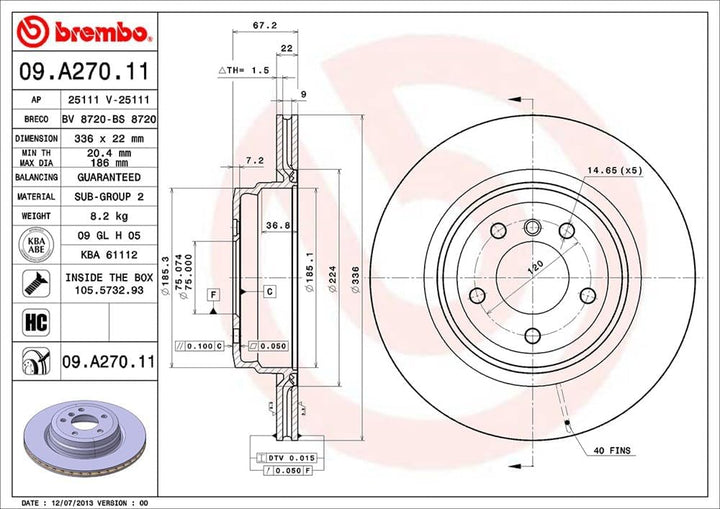 Brembo 09.A270.11 COATED DISC LINE Bremsscheibe - Paar