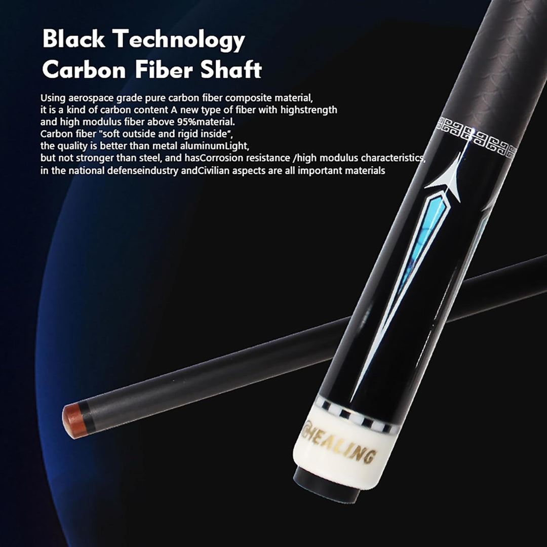 OKHEALING T700 Billardqueue aus Kohlefaser, 14 mm Phenolspitze, schwarze Phenolzwinge, 1/2 Gelenk, h