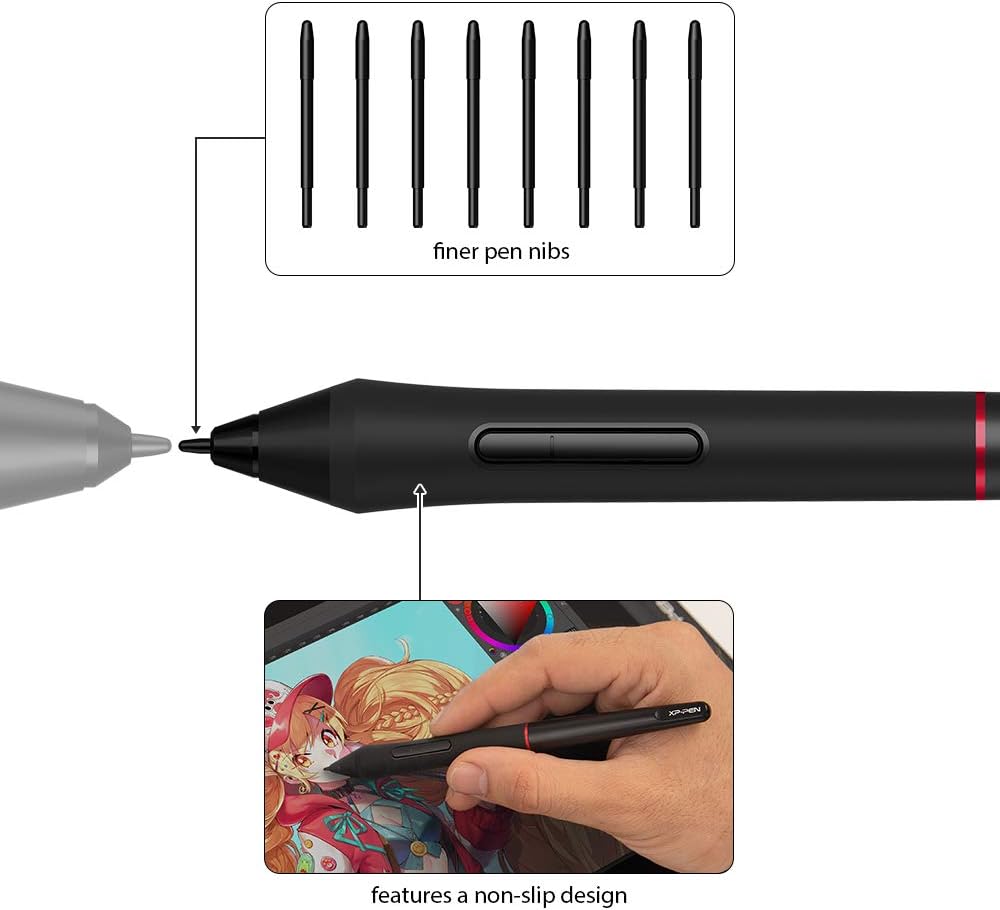 XP-PEN PA2 Stift Pen Batteriefreier Eingabestift mit 8192 Druckstufen 60° Tilt für Aritist 12 Pro, A