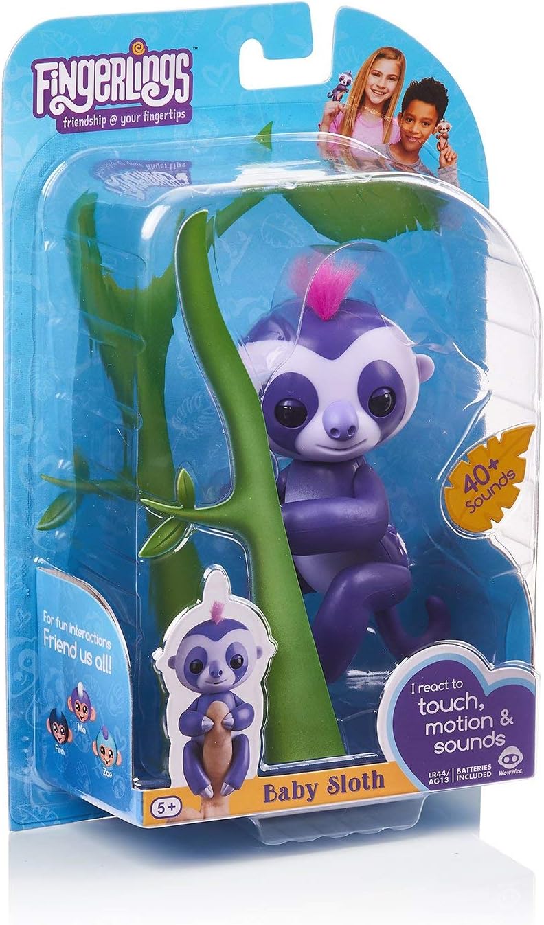 Fingerlings Faultier lila Marge 3752 interaktives Spielzeug, reagiert auf Geräusche, Bewegungen und