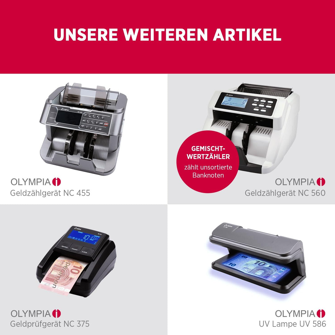 Olympia NC 452 Akku Geldzählmaschine & Geldscheinprüfer Stückzähler (für Scheine, Echtheitsprüfung,