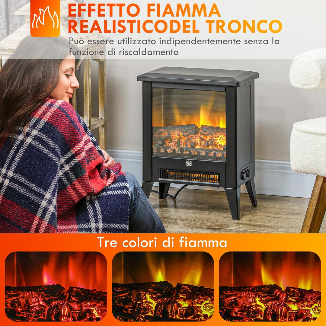 HOMCOM Elektrokamin Elektrischer Kamin mit Heizung, LED-Flammeneffekt, 1800 W Standkamin mit niedrig