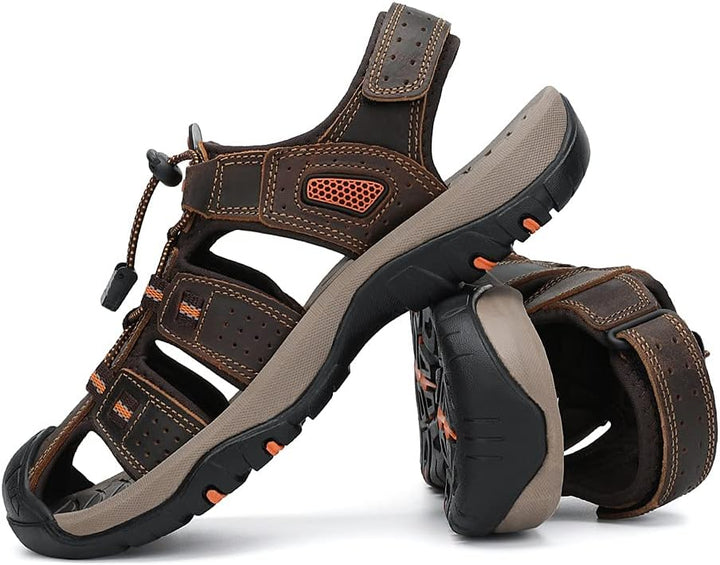 FLARUT Sandalen Herren Outdoorsandalen Sommer Wanderschuhe Trekkingsandalen Leder Strand Wandersanda