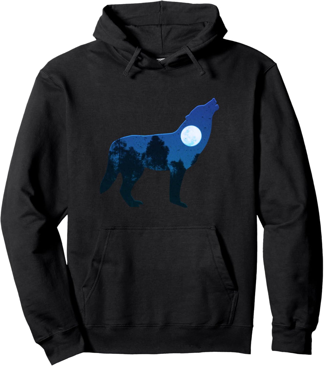 Heulender Wolf Vollmond Silhouette Wald Tierwelt Tiere Pullover Hoodie
