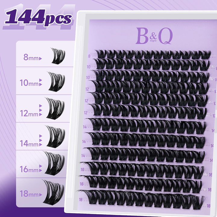 B&amp;Qaugen Lashes Volume Cluster Lashes für Wimpern Extensions 144PCS Glam, Glam