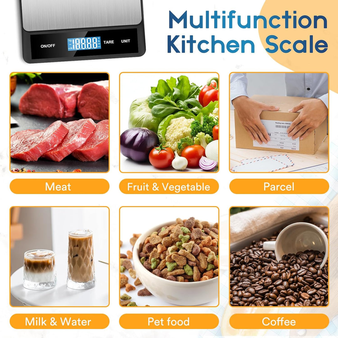 Zivacate 15kg Digitale Küchenwaage, 1g Präzision, Küchenwaage mit LCD Display, Grosse Edelstahl Wieg