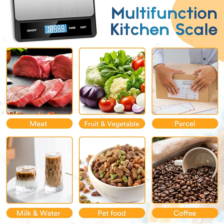 Zivacate 15kg Digitale Küchenwaage, 1g Präzision, Küchenwaage mit LCD Display, Grosse Edelstahl Wieg