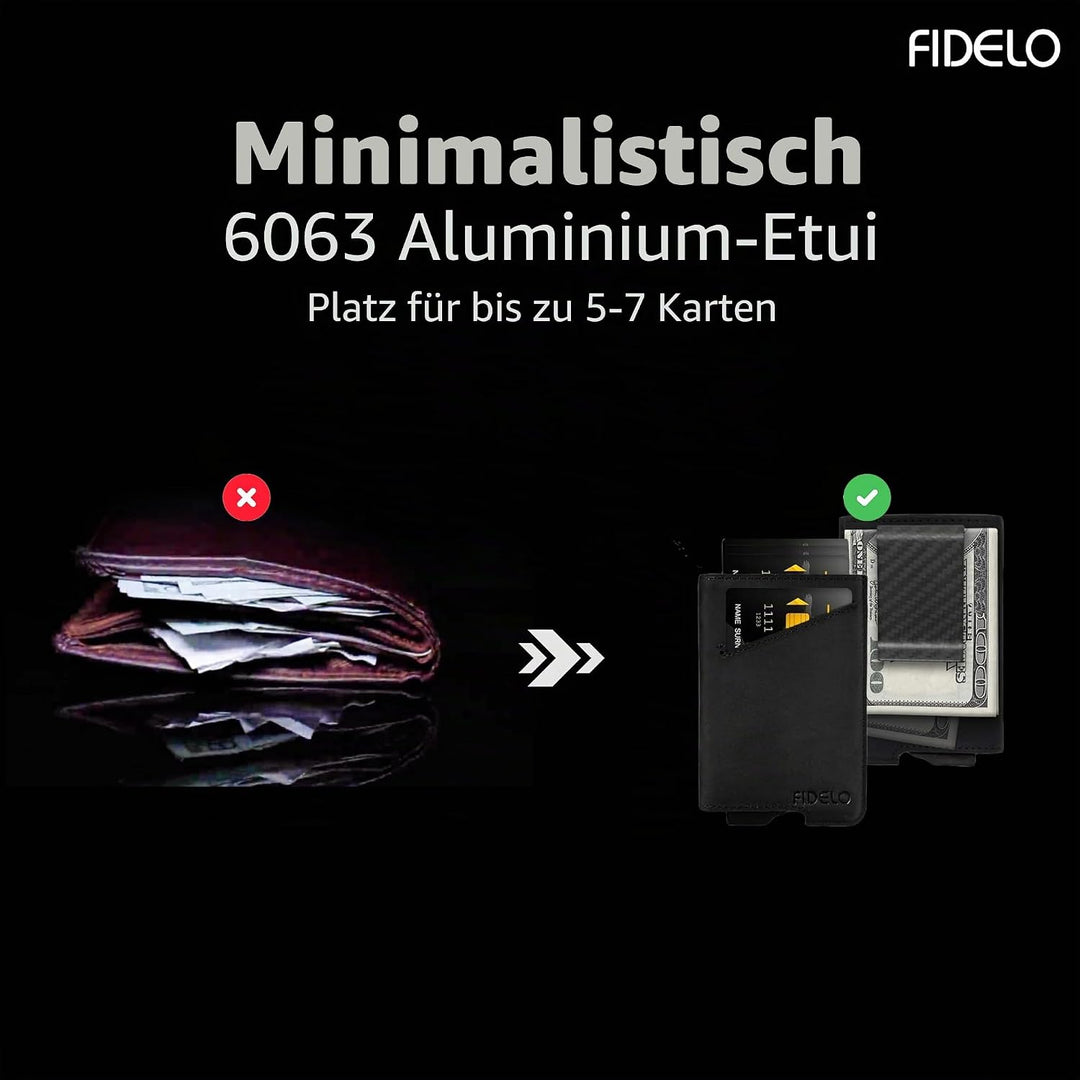 Fidelo Karbonfaser-Minimalistische Brieftasche – Schlankes Kreditkartenetui, Geldscheinklammer-Geldb