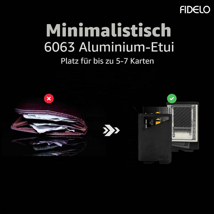 Fidelo Karbonfaser-Minimalistische Brieftasche – Schlankes Kreditkartenetui, Geldscheinklammer-Geldb
