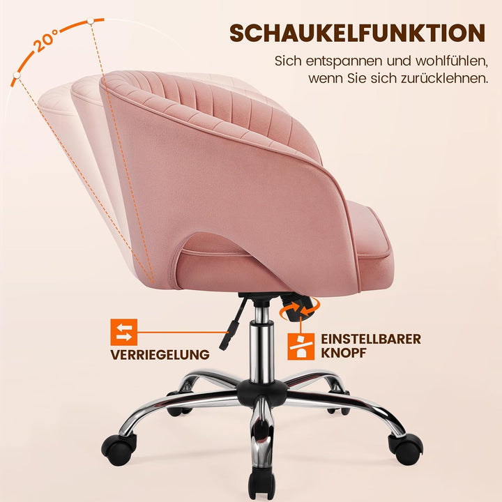 Yaheetech Bürostuhl mit Samtbezug, Ergonomischer Schreibtischstuhl mit Armlehnen, Drehstuhl mit Roll