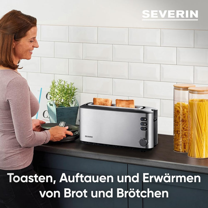 SEVERIN Automatik-Langschlitztoaster, Automatik-Toaster mit Brötchenaufsatz, Edelstahl Toaster zum T
