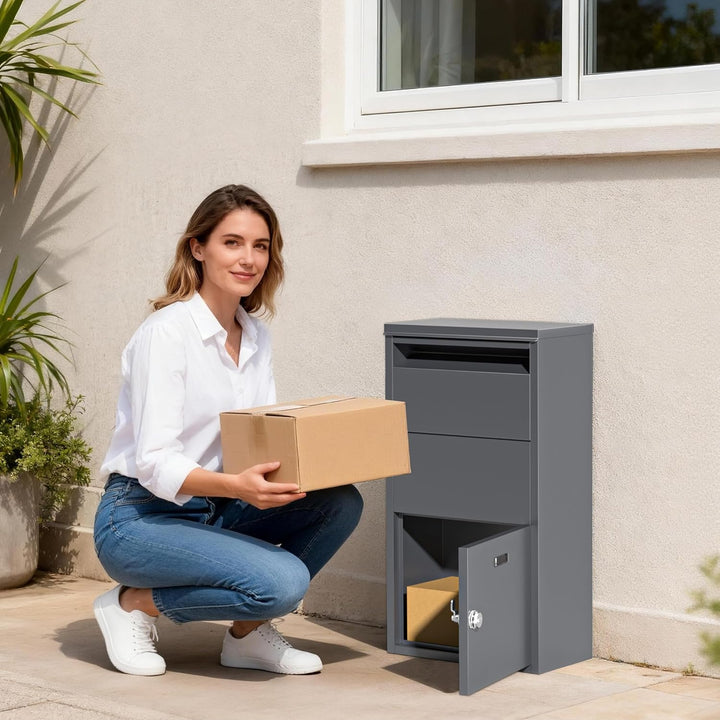 Wiltec Paketkasten grau 410 x 220 x 750 mm, Paketbox Zuhause, Private Paketannahme passend für Paket