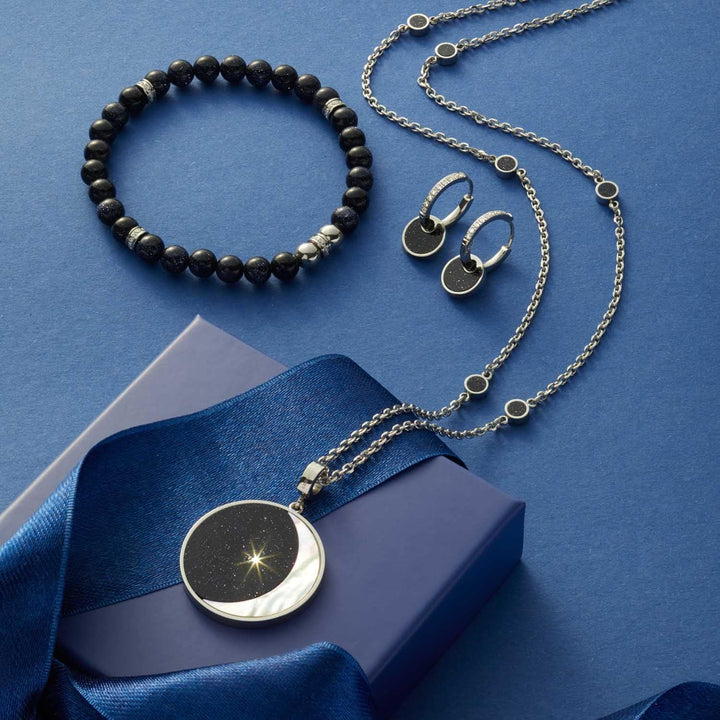 JEWELS BY LEONARDO Loreto Armband aus Edelstahl 1 Stück, elastisches Blaufluss-Perlenarmband mit zir
