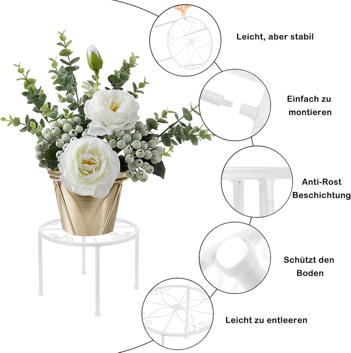LEUTED Blumenständer 4-in-1 Set, Blumenhocker Metall für Innen Aussen, Pflanzenhocker für Balkone In