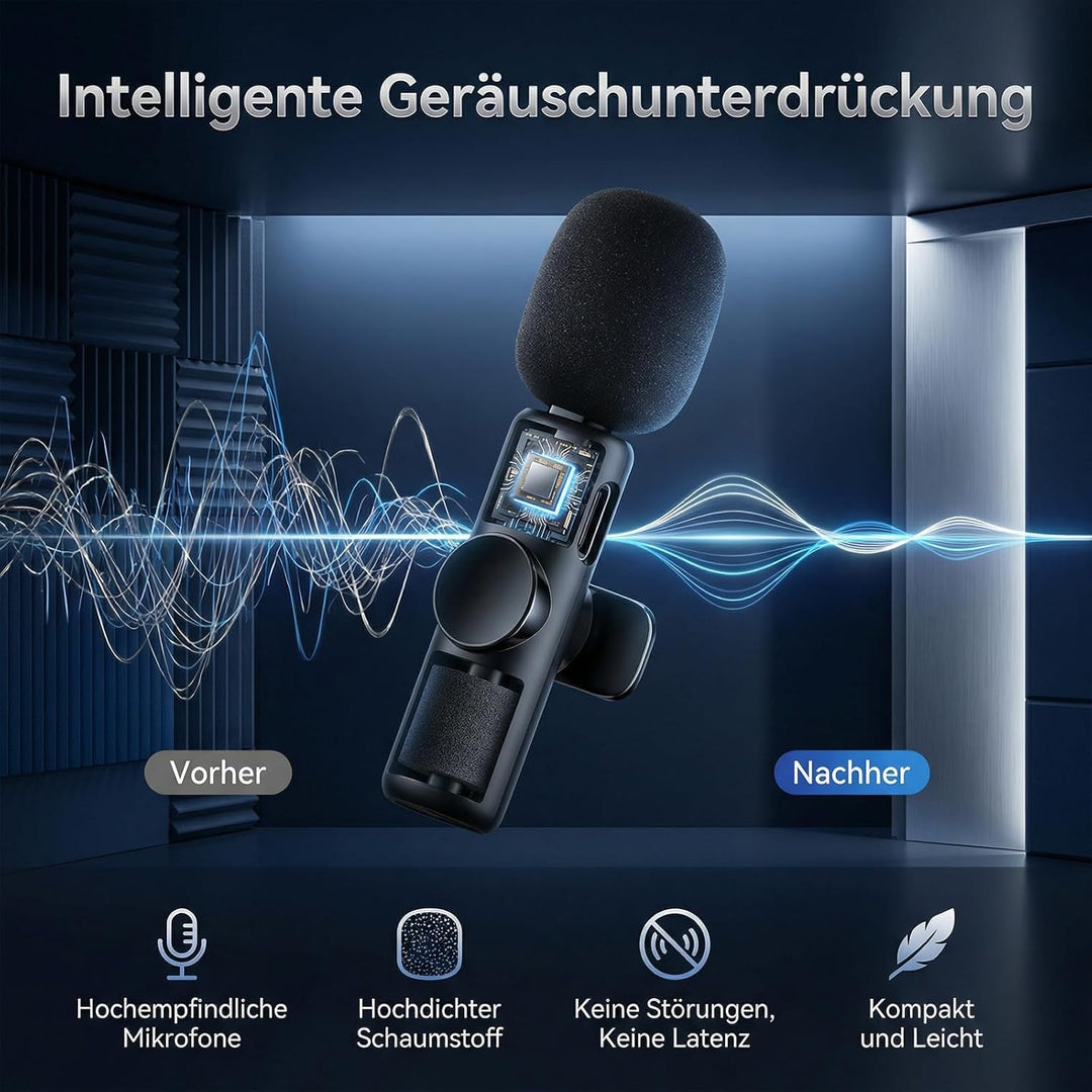 TNSLAND 2 Stück Kabelloses Lavalier Mikrofon, Ansteckmikrofon Mini Mikrofon mit Geräuschunterdrückun