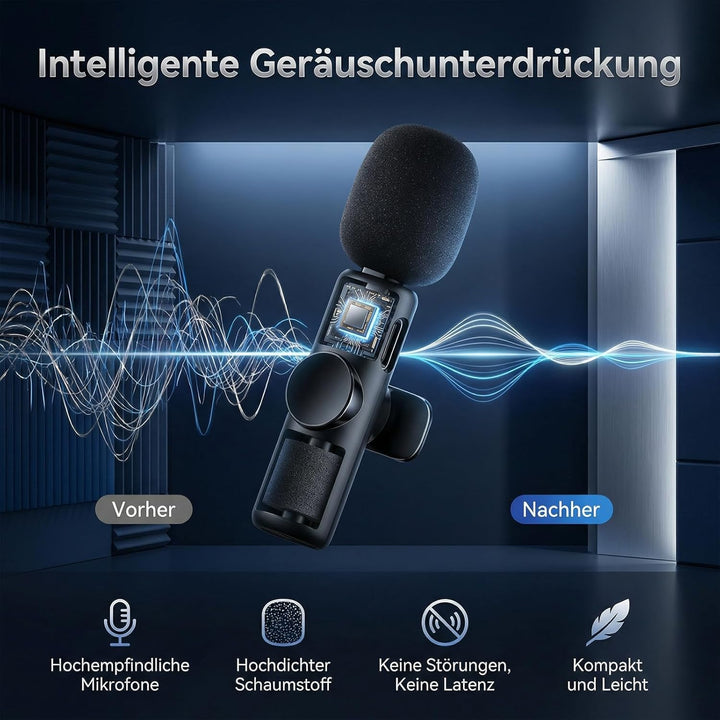 TNSLAND 2 Stück Kabelloses Lavalier Mikrofon, Ansteckmikrofon Mini Mikrofon mit Geräuschunterdrückun