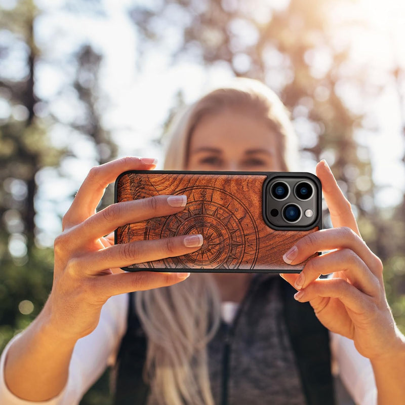 Carveit Holz Cover für iPhone 15 Pro Max Handyhulle kompatibel mit MagSafe Massivholz für Apple 15 p