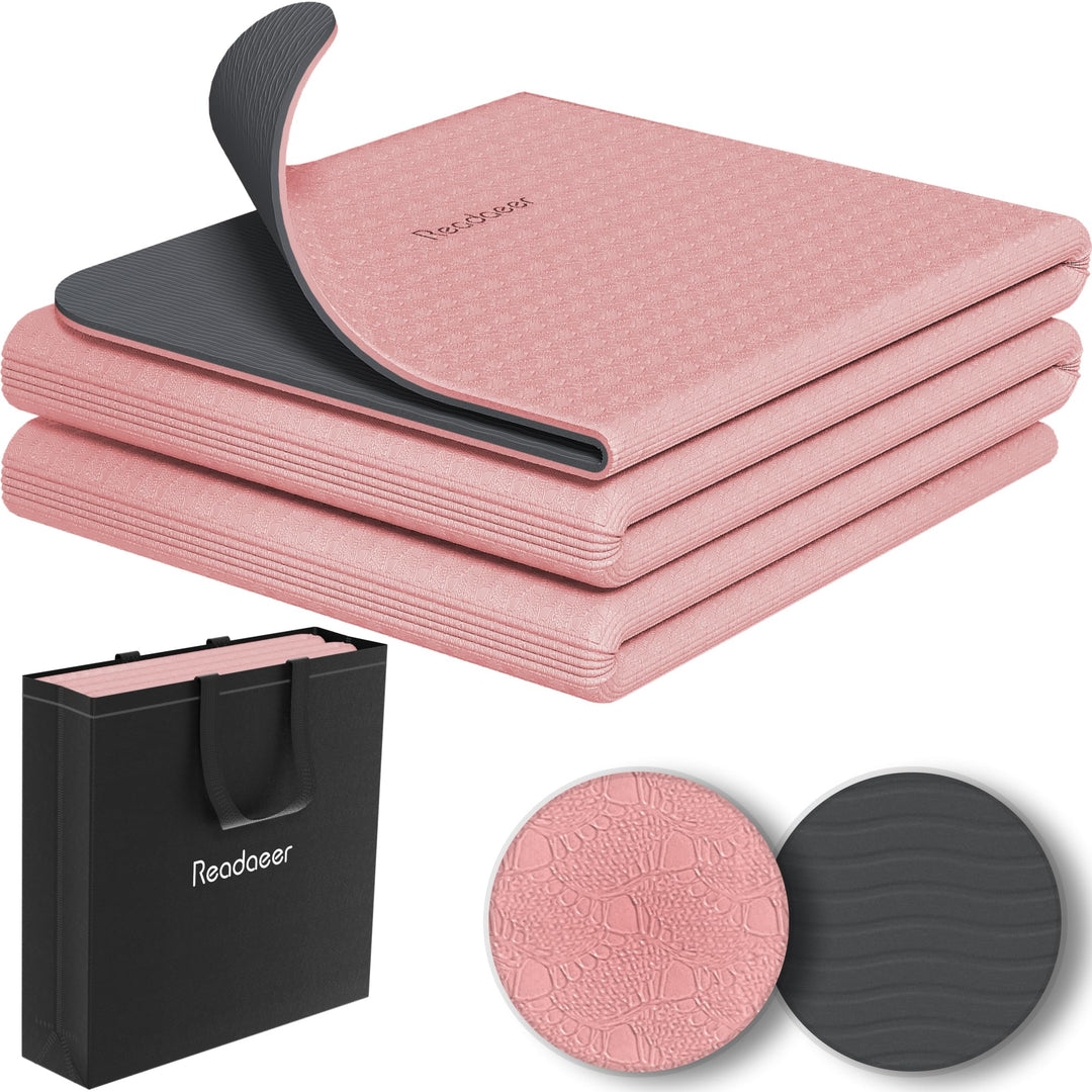 Faltbare Yogamatte für unterwegs, zweifarbige Yogamatte, 6 mm dick, mit Tragetasche, rutschfeste TPE