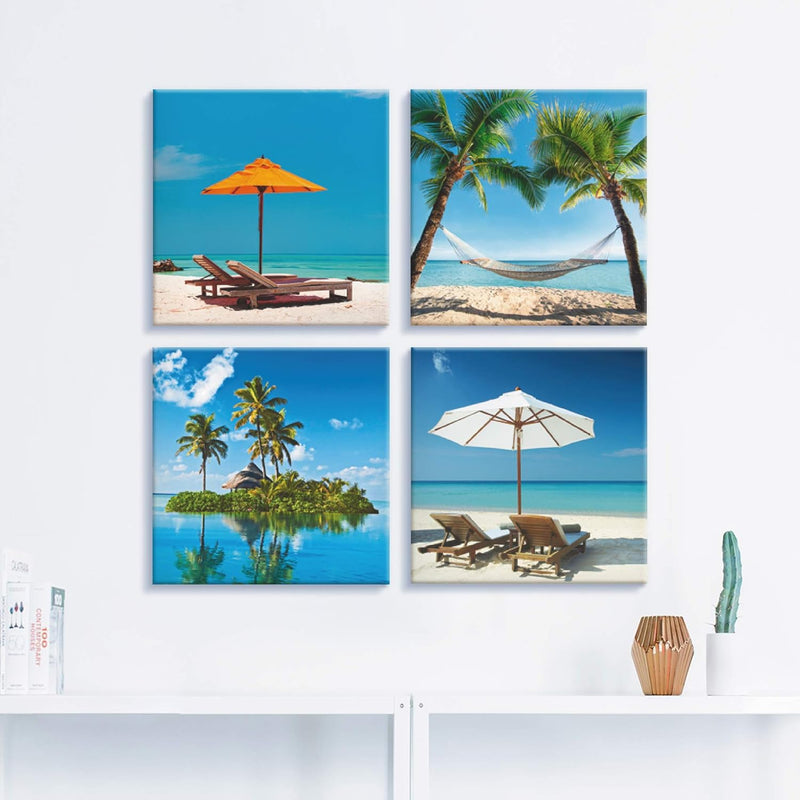 ARTLAND Leinwandbilder auf Holz Wandbild Bild Set 4 teilig je 40x40 cm Quadratisch Landschaft Strand