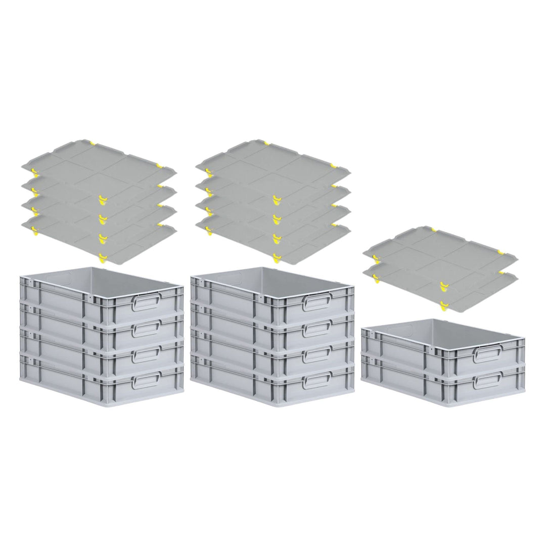 PROREGAL SuperSparSet 10x Eurobox NextGen Economy mit Auflagedeckel und 4x Schiebeschnappverschlüsse