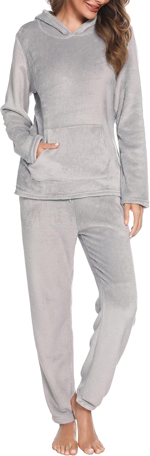 Lovasy Fleece Schlafanzug Damen Winter Lang Pyjama Set Warmer Flauschiger Frottee Schlafanzüge für D