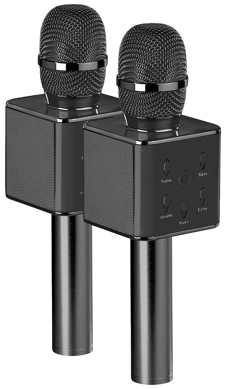 auvisio 2er-Set Karaoke-Mikrofon mit Bluetooth, MP3-Player, Lautsprecher, Akku