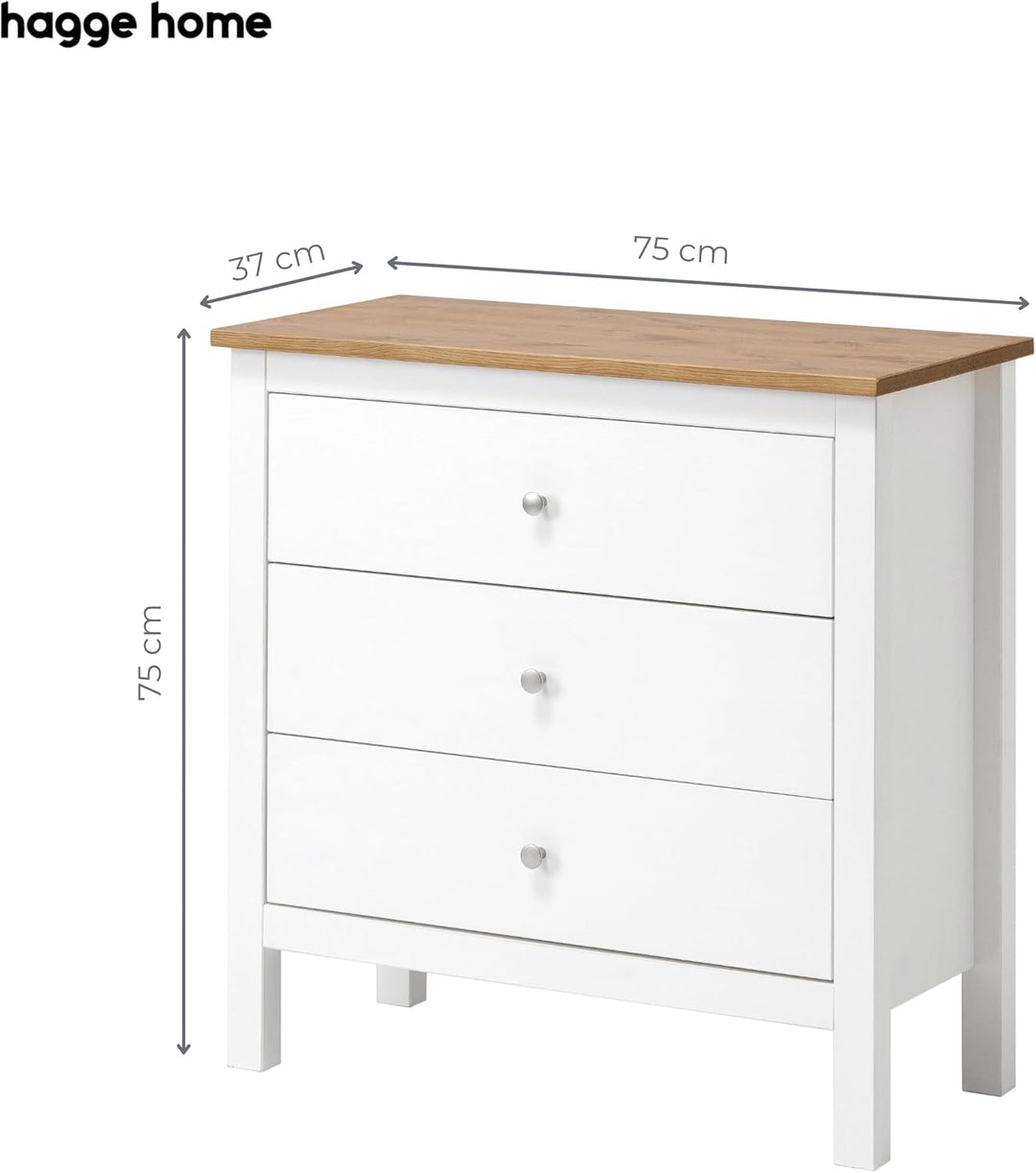 hagge home Skandinavisch Holz Kommode mit 3 Schubladen Sideboard Ladenkommode Beistellschrank für Fl