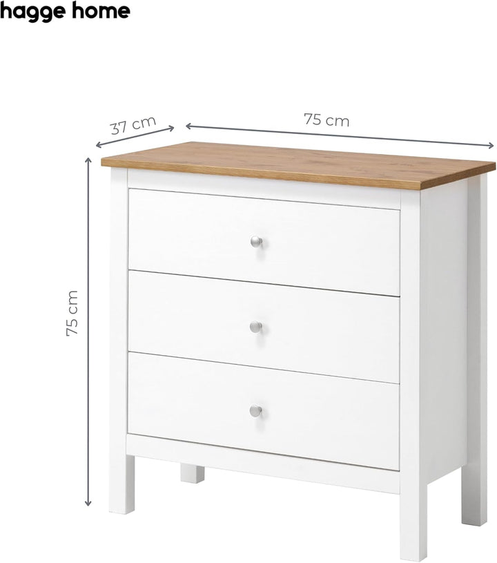 hagge home Skandinavisch Holz Kommode mit 3 Schubladen Sideboard Ladenkommode Beistellschrank für Fl