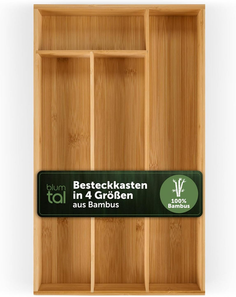 Blumtal Besteckkasten aus 100% Bambus - Schubladentrenner Küche mit 4 Fächern - Küchen Organizer Bam