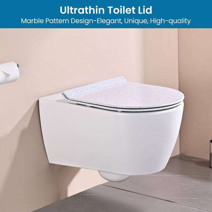WC Sitz mit Absenkautomatik, Toilettendeckel d Form, Weiss Marmor Klodeckel, Klobrille Softclose, To