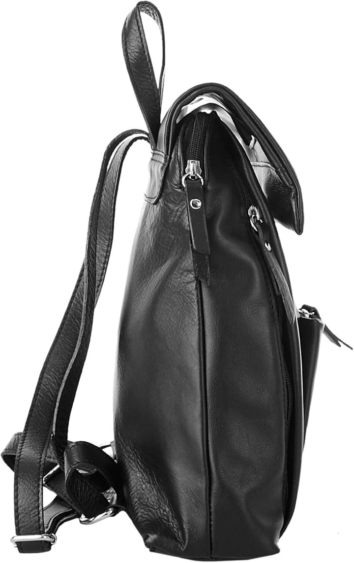 Cluty City-Rucksack Echt Leder Damen - 020401 Schwarz, Schwarz