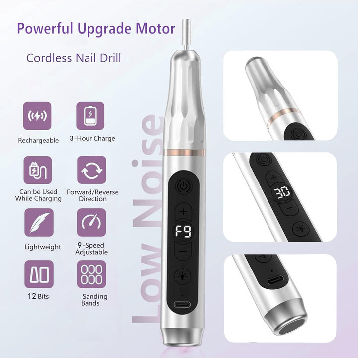 Tragbar Nagelfräser Kabellos 12 in 1 Professionell Elektrische Maniküre Pediküre set USB Wiederaufla