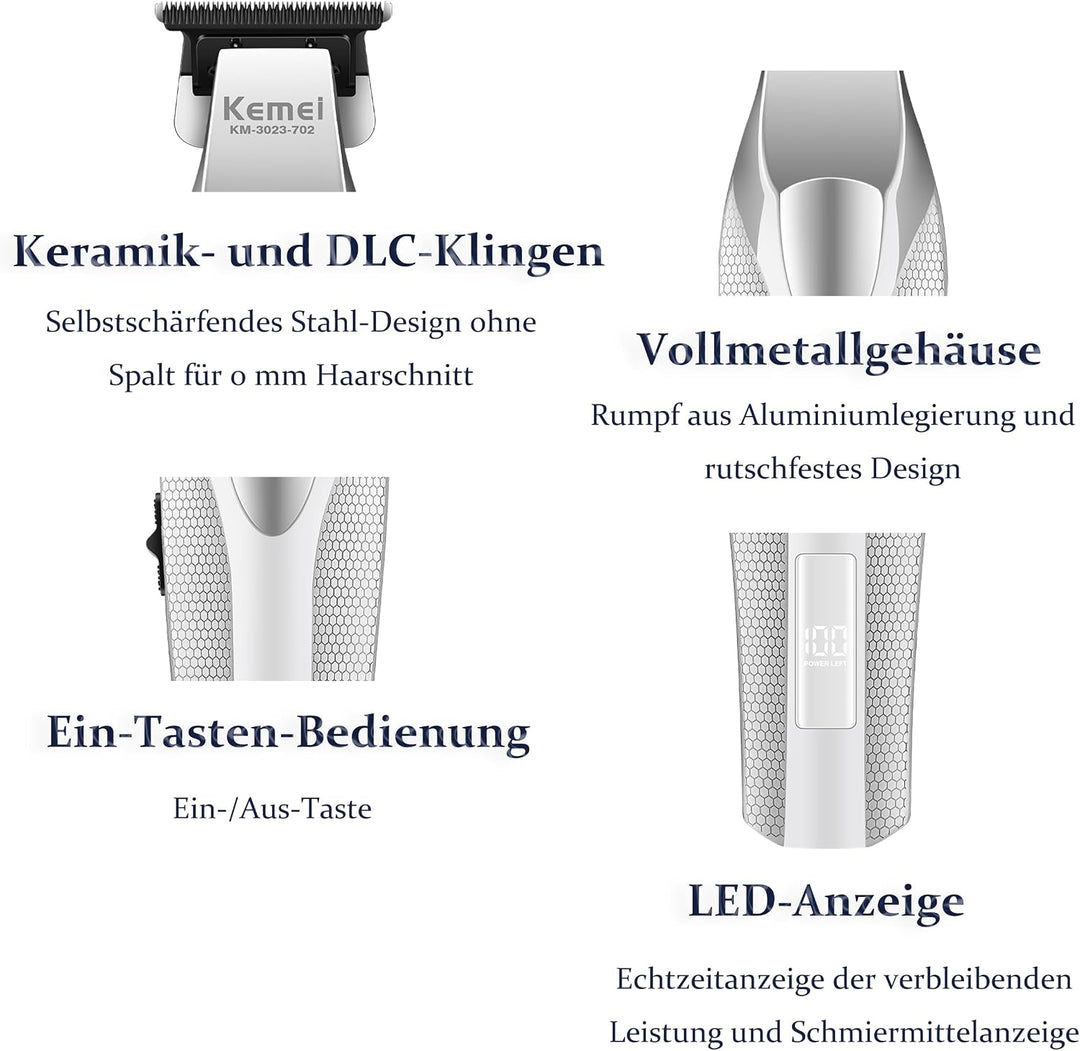 KEMEI 3023-702 Haar- und Bartschneider für Männer, 9000 U/min Zero-Gapped-Trimmer für Friseure mit V
