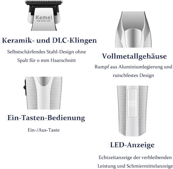 KEMEI 3023-702 Haar- und Bartschneider für Männer, 9000 U/min Zero-Gapped-Trimmer für Friseure mit V