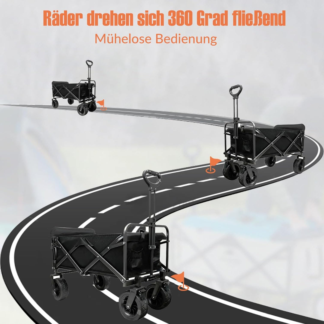 Sanycasa Bollerwagen faltbar 250L 200KG Tragkraft Gelände Strand geeingenet Bollerwagen mit Bremsen