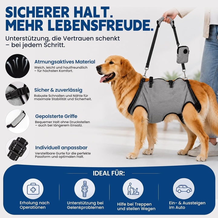 LUCKY LUCY Hundegeschirr mit Griff, Verstellbare Hunde-Tragehilfe für Hinterbeine &amp; Vorderlauf-Stütz