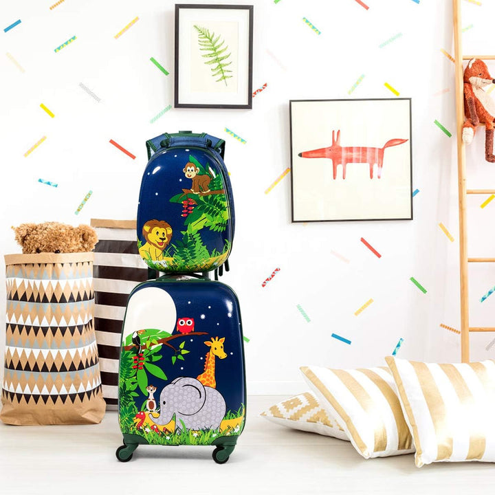 COSTWAY 2tlg Kinderkoffer + Rucksack, Kindertrolley aus Kunststoff, Kindergepäck, Kinder Kofferset H
