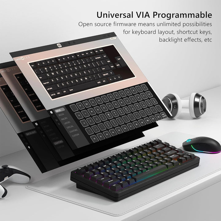 LQXQ SK75 75% Aluminium Wireless Mechanical Tastatur ANSI US, Pre-lubed POM Switches RGB Creamy Gami