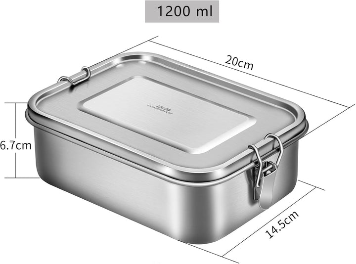 G.a HOMEFAVOR Edelstahl Brotdose Metall Lunchbox mit 3 Fächern 1200ml Auslaufsichere Bento Box Snack