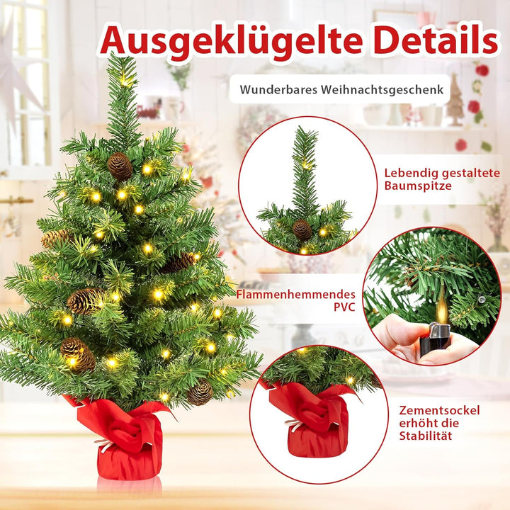 COSTWAY 64 cm Künstlicher Weihnachtsbaum mit Beleuchtung, Kleiner Tannenbaum mit 8 Lichtmodi, 8 Tann