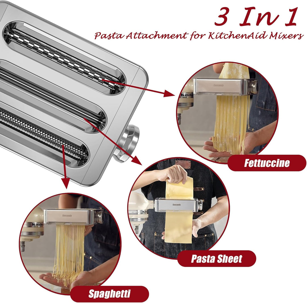 Eascandy All Metal Pasta Maker Attachment for KitchenAid, 3 in 1 Pasta Attachment for Kitchen Aid St