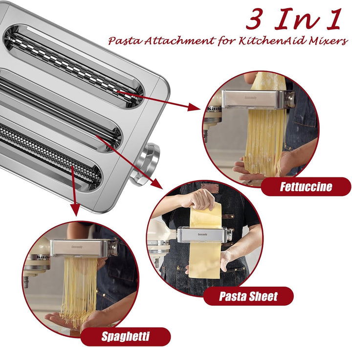 Eascandy All Metal Pasta Maker Attachment for KitchenAid, 3 in 1 Pasta Attachment for Kitchen Aid St
