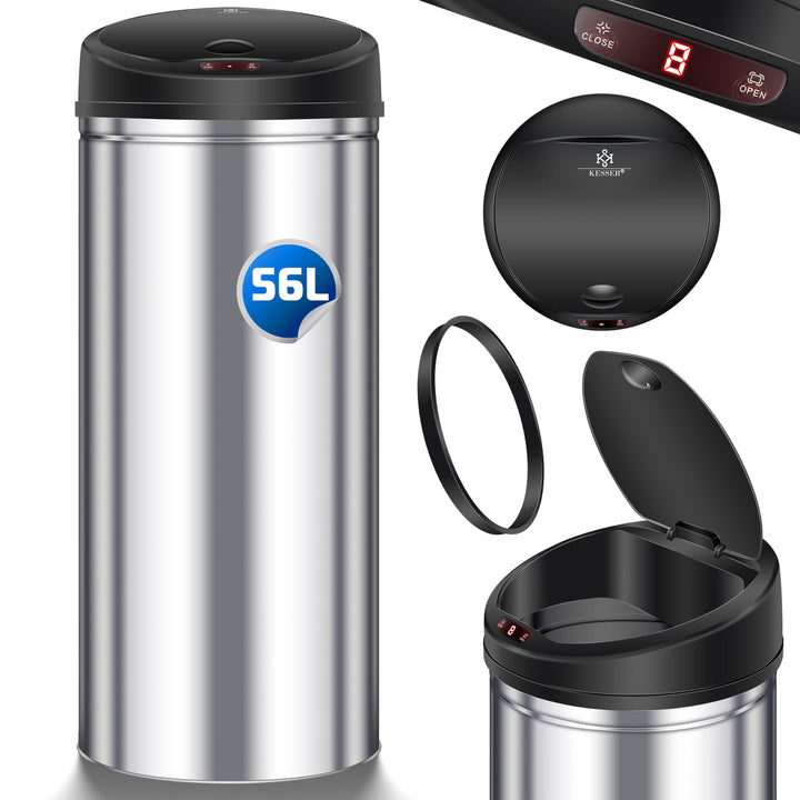 KESSER Sensor Mülleimer ✓ Automatik ✓ Abfalleimer ✓ Abfall | Edelstahl | Farbe: Silber | Grösse: 56