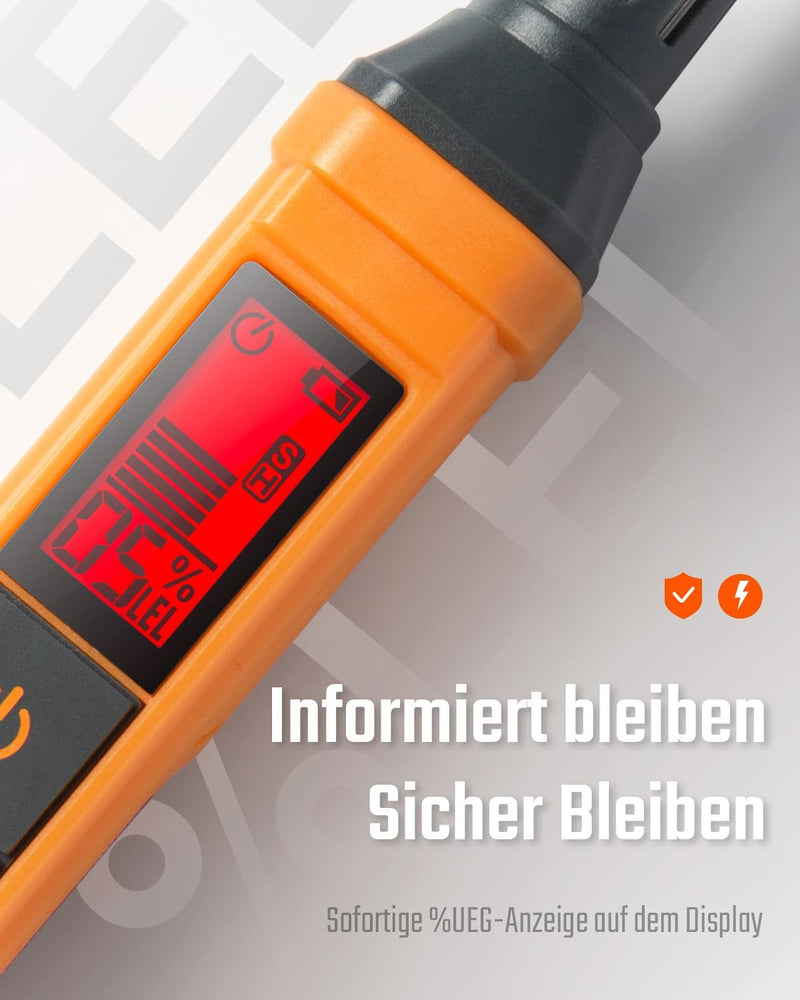 Gasmelder, Toptes PT205 Gaslecksuchgerät mit Akustischem und Optischem Alarm, Gasprüfgerät Mit %LEL-