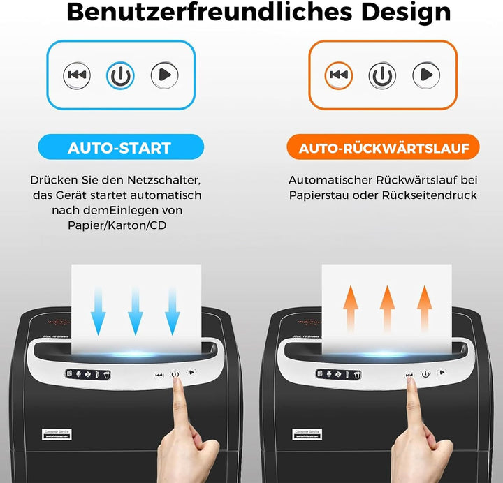 Aktenvernichter für Büro, 18 Blatt Mikro-Cut (P4) Papierschredder, VidaTeco Reisswolf mit 60 Minuten