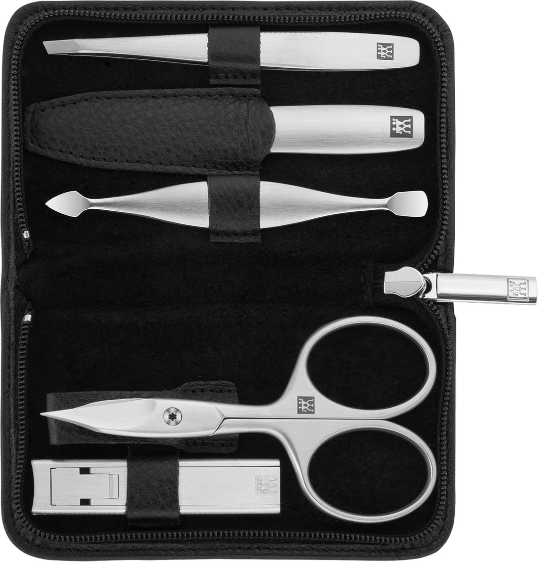 ZWILLING Maniküreset (5 Teilig, Yak Leder-Etui, Reissverschluss, mit Kompakt-Nagelknipser), Premium,