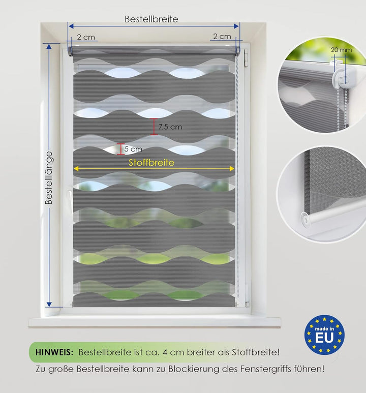 Rikmani Doppelrollo Fensterrollo Welle Klemmfixierung Duo-Rollo Zebrarollo Seitenzugrollo ohne Bohre