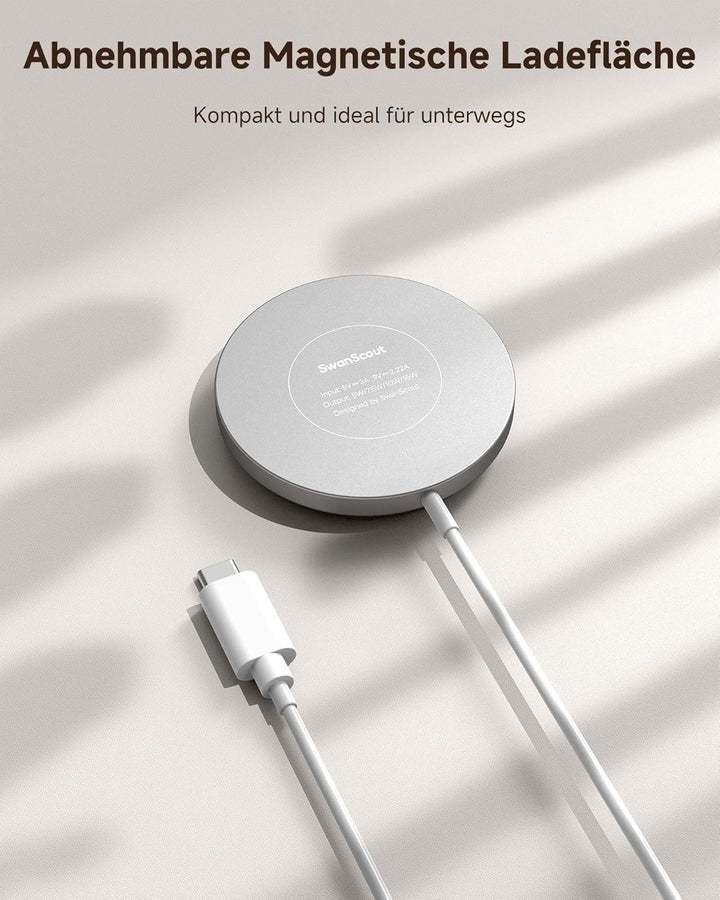 SwanScout Magnetisches Induktive Ladegerät für iPhone 17/Air/16/15/14/13/12, Ladeständer Ladestation