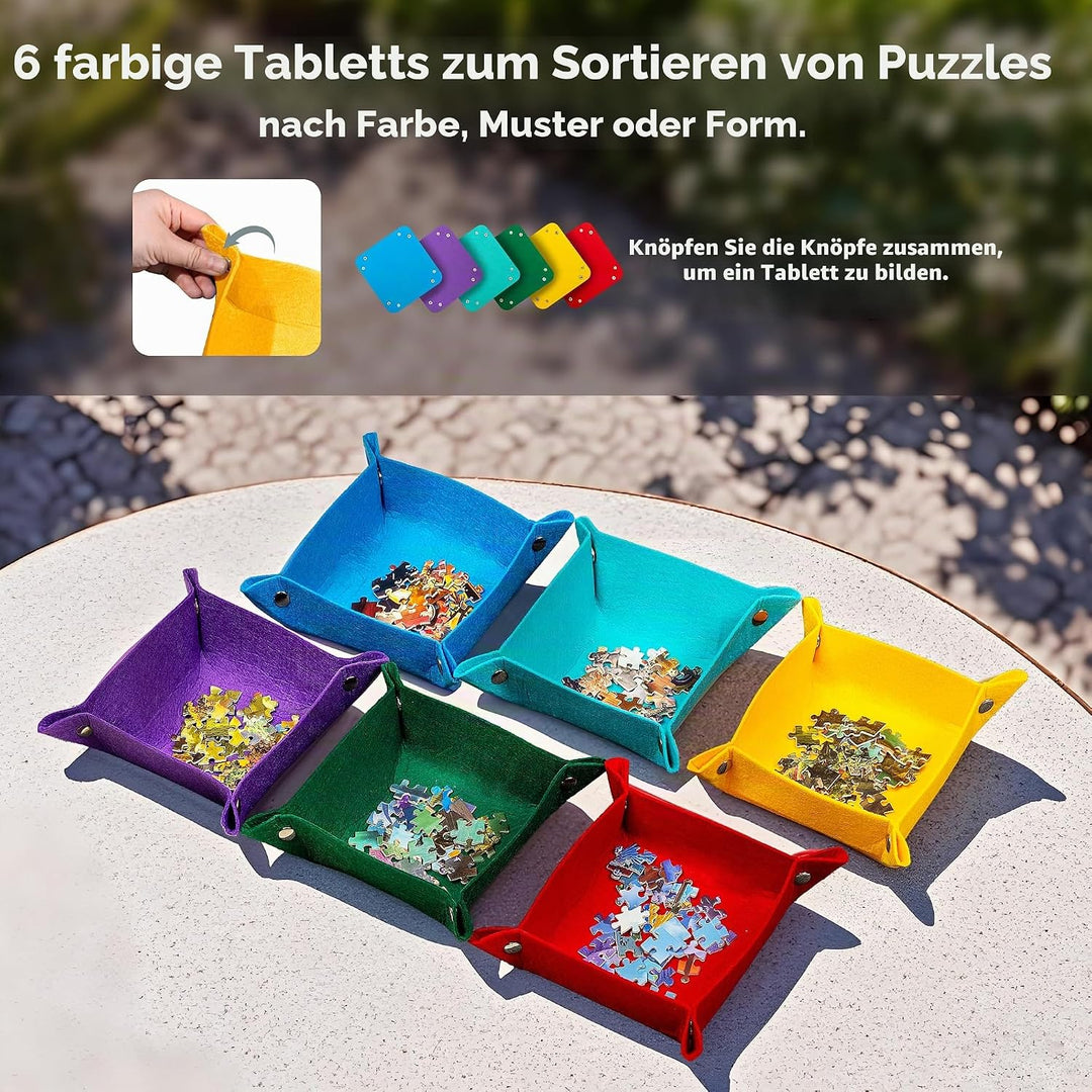 Tektalk faltbares Puzzle Board mit 6 Sortierschalen, tragbare Puzzlematte mit transparenter wasserdi