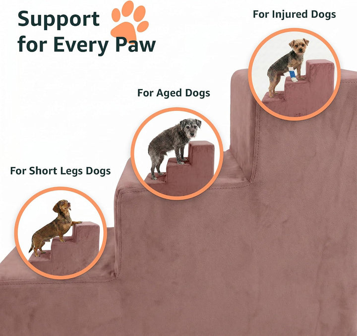 murando Hundetreppe für Kleine Hunde 3 Stufen 30 cm, Samt - Altrosa | Haustiertreppe für Bett, Sofa,